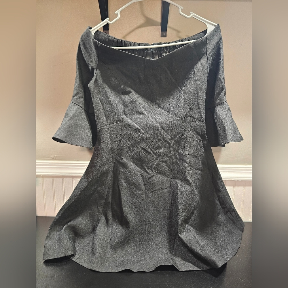 Off-Shoulder Flare Sleeves Mini Black Dress